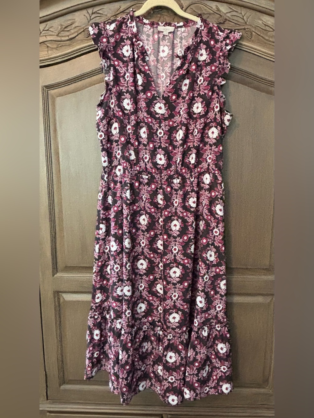 Women’s LOFT Outlet Black and Magenta Floral Midi Dress XL